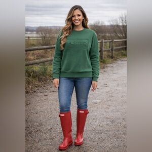 Hunter Green Embossed Logo Crewneck Sweatshirt